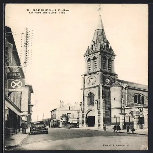 AK Garches, L`Église et la Rue de Suresnes
