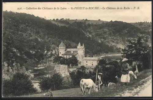 AK St-Priest-la-Roche, Le Château de la Roche et paysage environnant