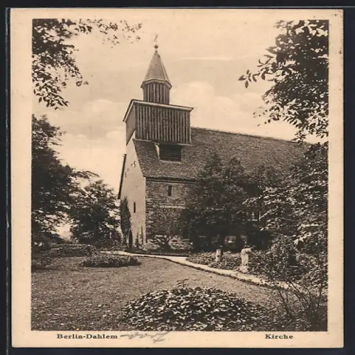 AK Berlin-Dahlem, Kirche mit Garten