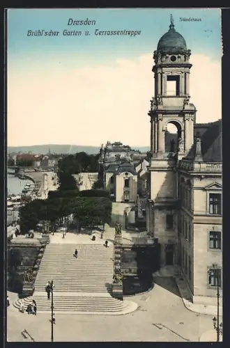 AK Dresden, Brühl`scher Garten u. Terrassentreppe, Ständehaus