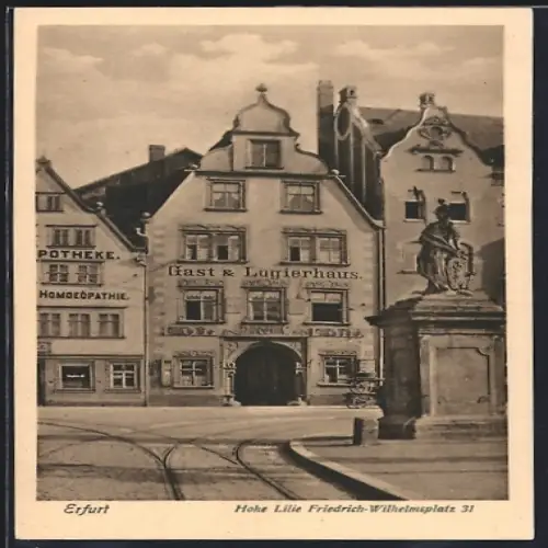 AK Erfurt, Gast- und Logierhaus Hohe Lilie und Apotheke am Wilhelmsplatz
