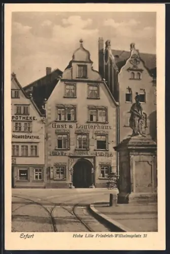 AK Erfurt, Gast- und Logierhaus Hohe Lilie und Apotheke am Wilhelmsplatz