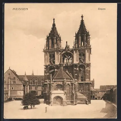 AK Meissen, Dom mit Strassenpartie