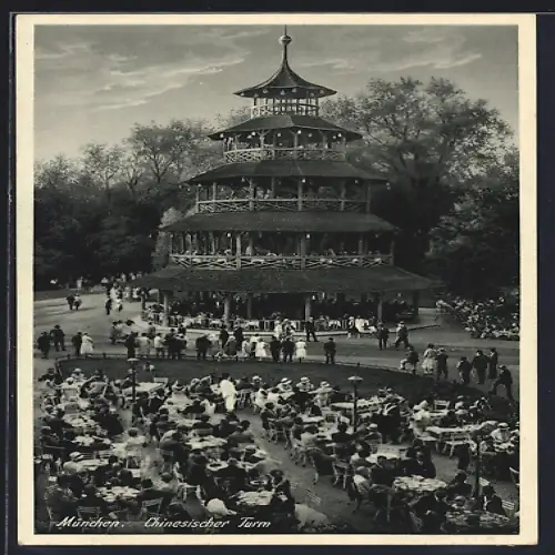 AK München-Schwabing, Chinesischer Turm im Englischen Garten