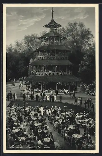 AK München-Schwabing, Chinesischer Turm im Englischen Garten