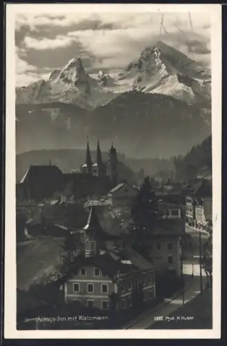 AK Berchtesgaden, Strassenpartie mit Watzmann