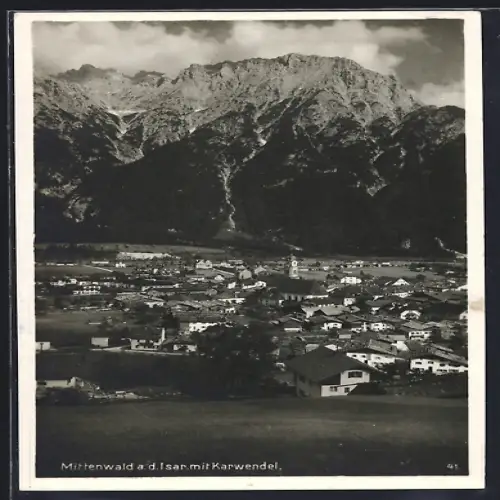 AK Mittenwald a. d. Isar, Teilansicht mit Karwendel