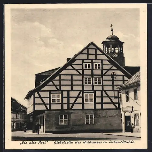 AK Düben /Mulde, Gasthaus alte Post u. Giebelseite des Rathauses