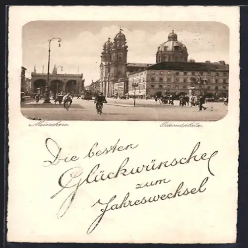 AK München, Odeonsplatz mit Denkmal und Strassenbahn