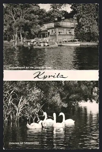 AK Insel Kyritz, Inselrestaurant, Untersee mit Schwänen