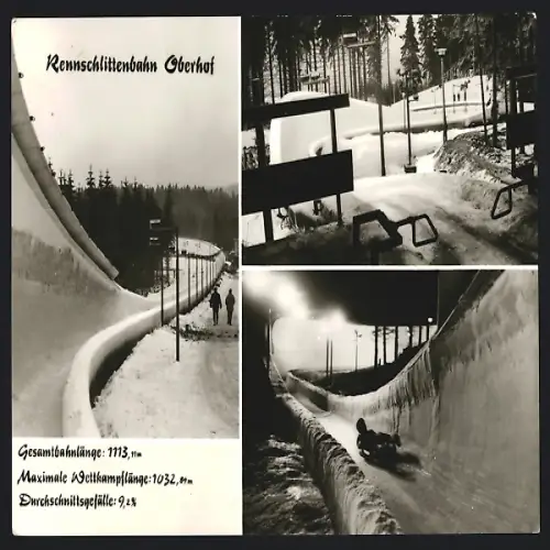 AK Oberhof / Thüringen, Rennschlittenbahn mit Blick über die Bahnen