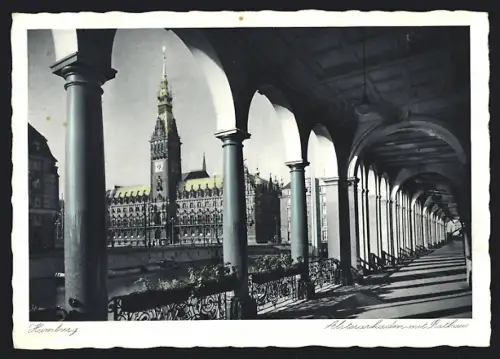 AK Hamburg, Alsterarkaden mit Rathaus