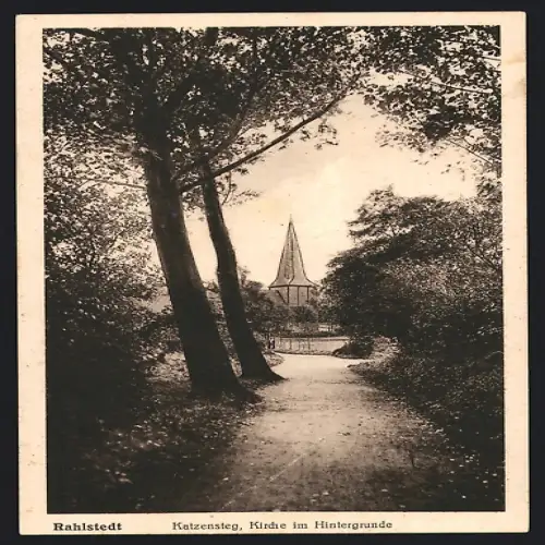 AK Hamburg-Rahlstedt, Katzensteg mit Blick auf die Kirche