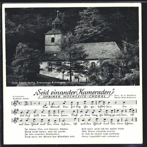 AK Oybin, Historisches Trauungs-Kirchlein, Hochzeits-Choral Seid einander Kameraden