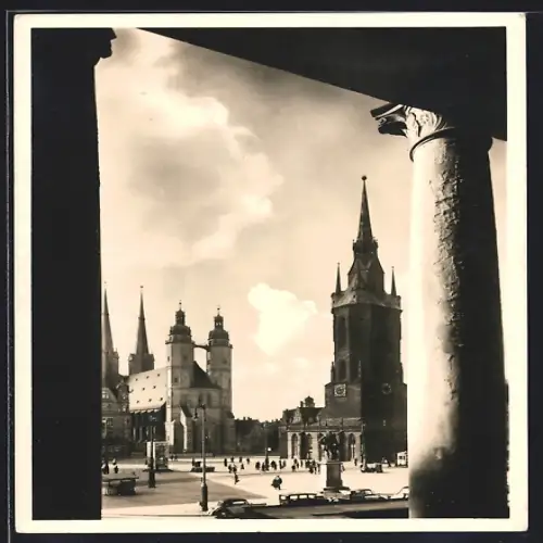 AK Halle / Saale, Marktplatzblick mit dem Roten Turm
