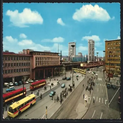 AK Essen, Bahnhofsvorplatz mit Strasse aus der Vogelschau
