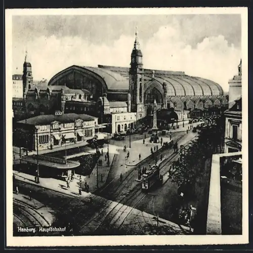 AK Hamburg-St.Georg, Blick zum Hauptbahnhof, Strassenbahn, Autos
