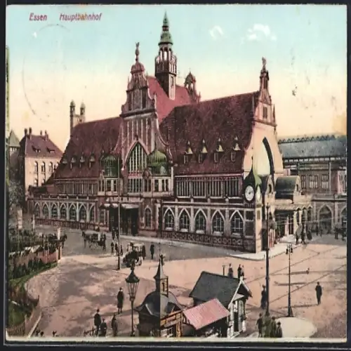 AK Essen, Pferdekutsche vor dem Hauptbahnhof