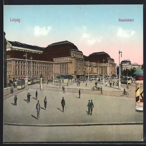 AK Leipzig, Bahnhof mit Vorplatz