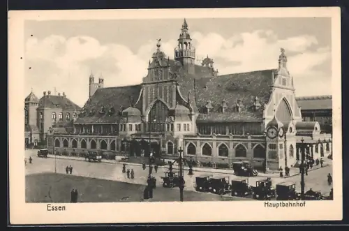 AK Essen, Blick auf den Hauptbahnhof mit Autos