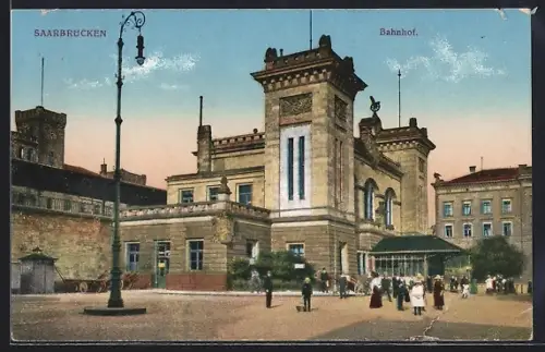 AK Saarbrücken, Bahnhof, Seitenansicht