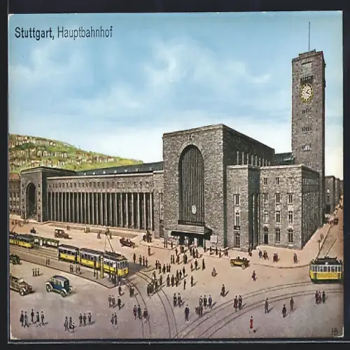 AK Stuttgart, Strassenbahnen am Hauptbahnhof