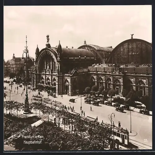 AK Frankfurt a. M., Strassenbahnen am Hauptbahnhof