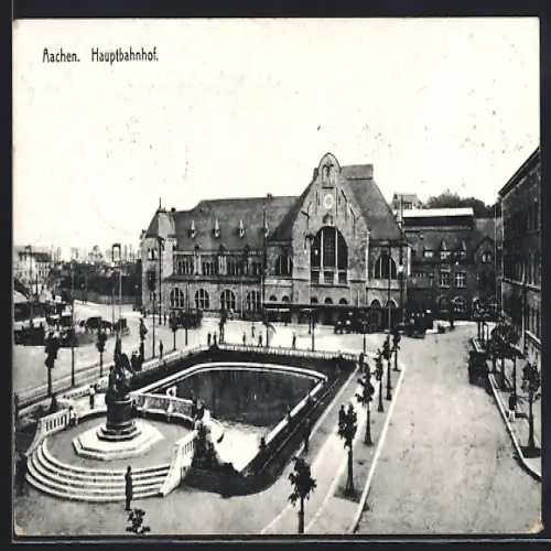 AK Aachen, Hauptbahnhof mit Vorplatz
