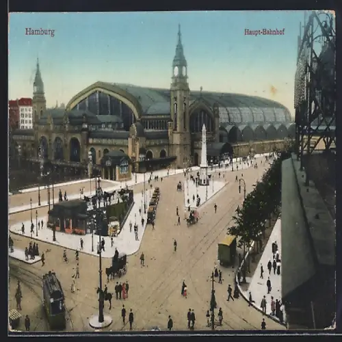 AK Hamburg-St.Georg, Hauptbahnhof mit Strassenbahn