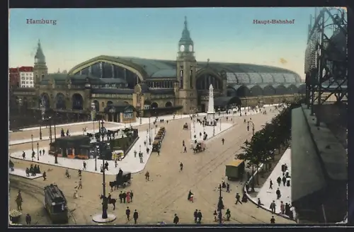 AK Hamburg-St.Georg, Hauptbahnhof mit Strassenbahn