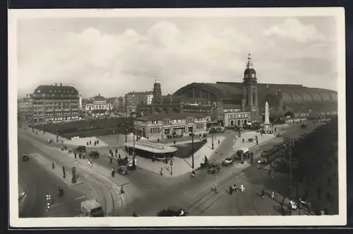 AK Hamburg-St.Georg, Hauptbahnhof, Strassenbahn auf dem Vorplatz