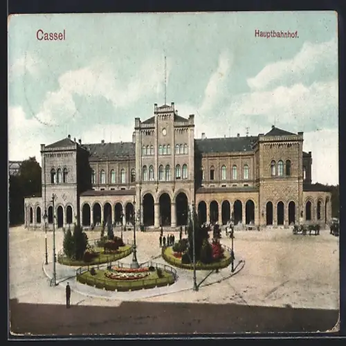 AK Cassel, Blick auf den Hauptbahnhof mit Bahnhofsplatz