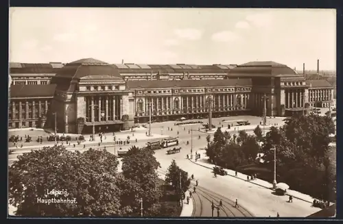 AK Leipzig, Hauptbahnhof von oben gesehen
