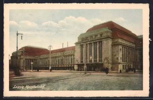 AK Leipzig, Hauptbahnhof, Strassenansicht der Hauptfassade