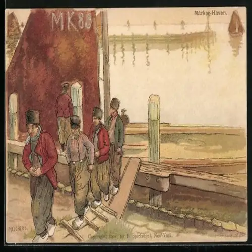 Künstler-AK sign. Melchers: Marker-Haven, Holländer und Segelboot