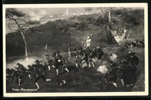 AK Ausschnitt des Riesenrundgemäldes Die Schlacht am Berg Isel 1809, Peter Mayrgruppe, Andreas Hofer