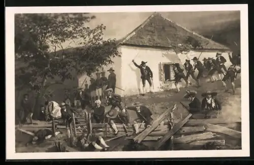 AK Innsbruck, Rundgemälde der Schlacht am Berg Isel, Josef Thalgutter mit den Meranern