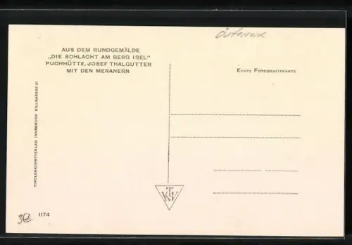 AK Innsbruck, Rundgemälde der Schlacht am Berg Isel, Josef Thalgutter mit den Meranern