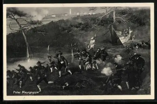 AK Ausschnitt des Riesenrundgemäldes Die Schlacht am Berg Isel 1809, Peter Mayrgruppe, Andreas Hofer