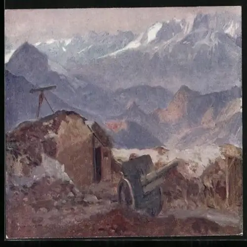AK Rotes Kreuz Nr. 537, Unterstand und Artillerie-Stellung im Suganatal