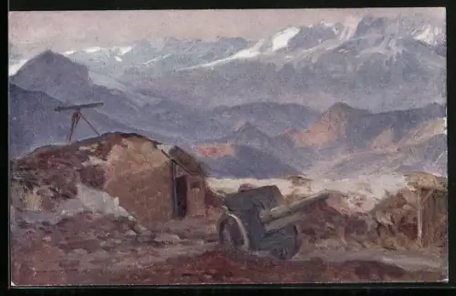 AK Rotes Kreuz Nr. 537, Unterstand und Artillerie-Stellung im Suganatal