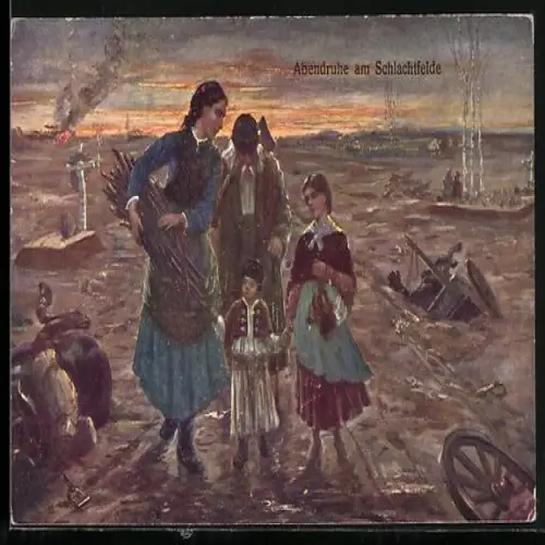 Künstler-AK Rotes Kreuz Nr. 85: Abendruhe auf dem Schlachtfeld