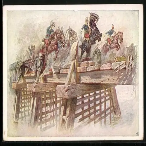 AK Rotes Kreuz Nr. 239: 10. Dragonerregiment erstürmt Brücke