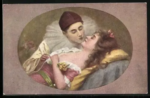 Künstler-AK Kolumbinens List, Harlekin küsst die Liebste