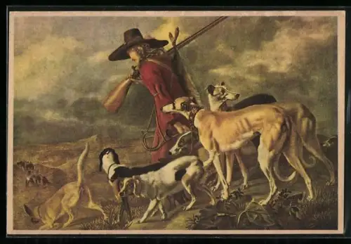 Künstler-AK Jäger mit seinen Jagdhunden