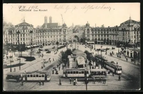 AK München, Das Rondell mit Strassenbahnen
