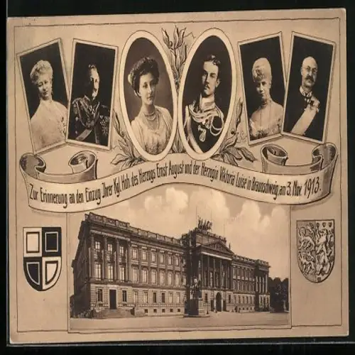 AK Braunschweig, Einzug des Herzogs Ernst August und der Herzogin 1913, Schloss