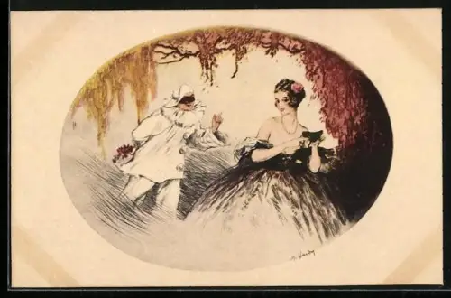 Künstler-AK J. Hardy: Pierrot und junge Dame