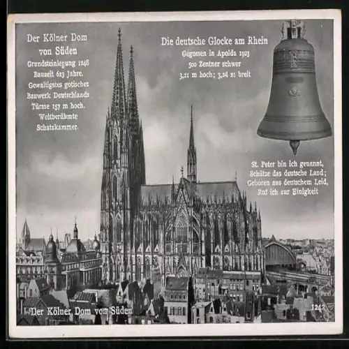 AK Köln, Die deutsche Glocke am Rhein, Kölner Dom von Süden