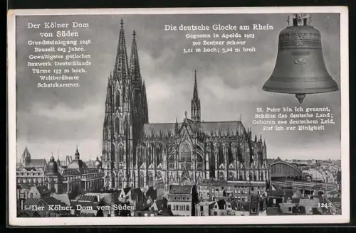 AK Köln, Die deutsche Glocke am Rhein, Kölner Dom von Süden